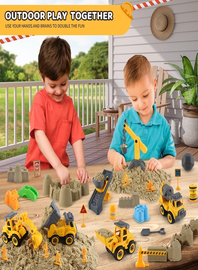Asoxt 43-Piece Construction Sensory Playset - 2 lbs Play Sand, 4 DIY Trucks, Crane & Road Signs - Creative Sandbox Toy for Kids Ages 3+ - Image 4